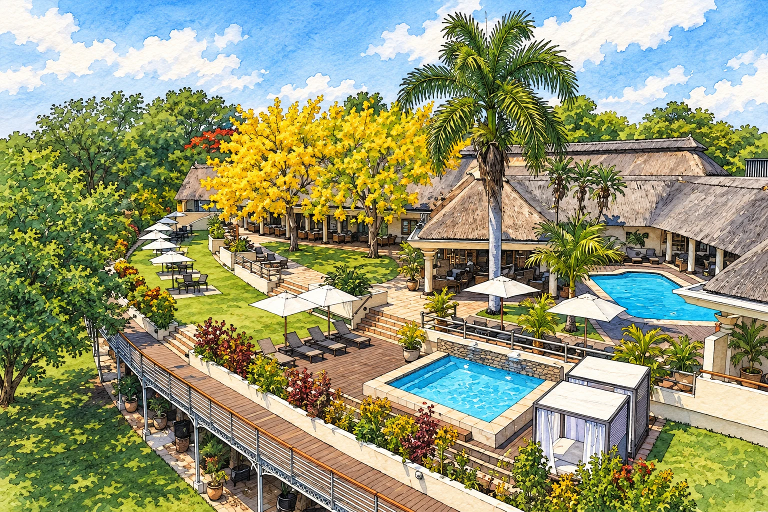 Illustration · Ilala Lodge Hotel · terraces and pools