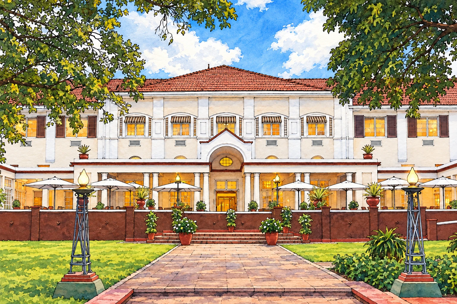 Illustration · The Victoria Falls Hotel · front exterior – Hotels & lodges in Zimbabwe Illustration · The Victoria Falls Hotel · front exterior