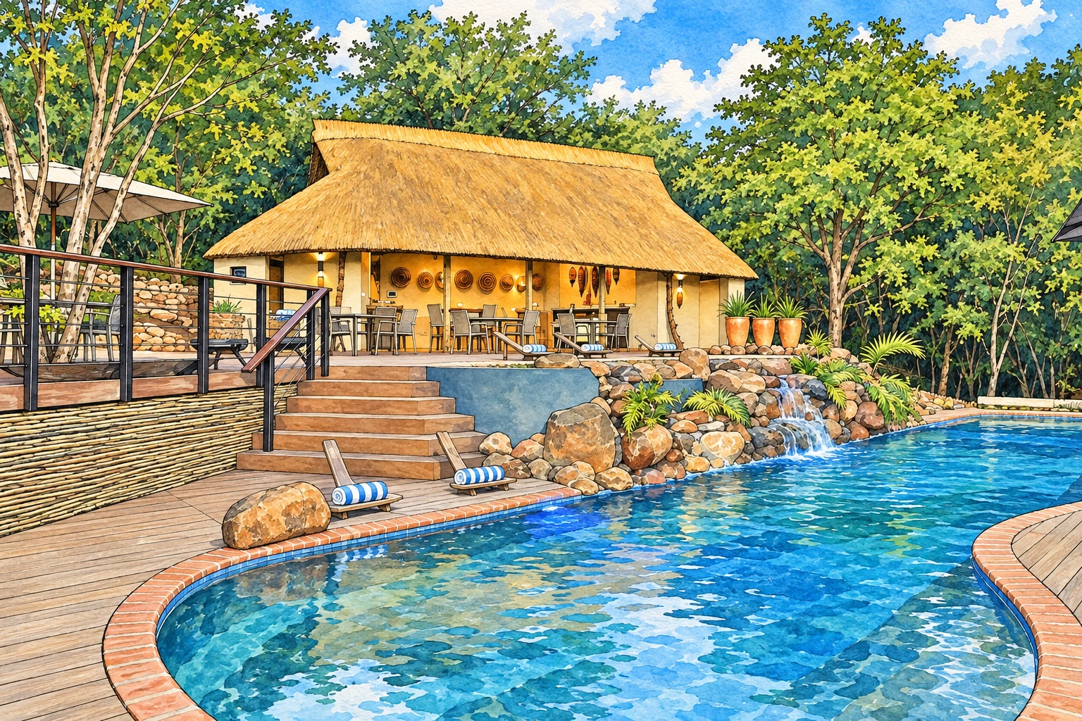 Illustration · Victoria Falls Safari Club · pool terrace